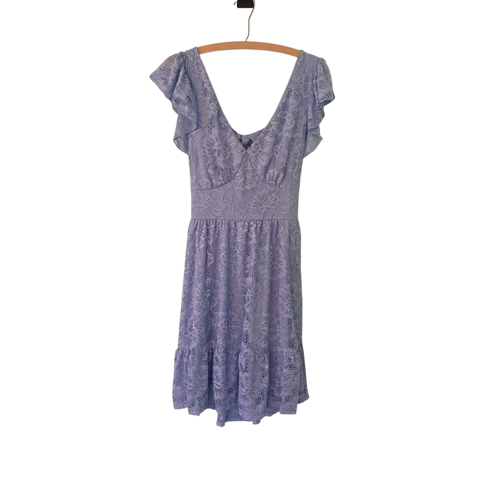 Merokeety Womens Blue Large Floral Lace Short Sleeve Dress White Color Tie Back